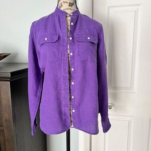 Lauren Ralph Lauren Linen Shirt XSmall Purple Pockets Roll Tab Sleeve